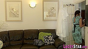 Lesbian gran and bride with ethnic babe