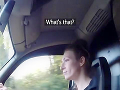 Lesbian taxi driver fucking in car