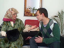 Lonely old grandma pleases young guy