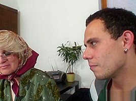 Lonely old grandma pleases young guy