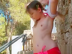Lovely Girl With Small Tits Rubs Her Pussy Outside