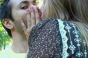 Lustful pair nudity flash and barefaced oral-sex in the park