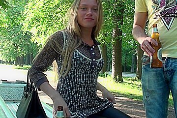 Lustful pair nudity flash and barefaced oral-sex in the park