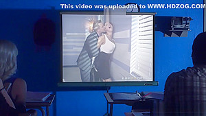 MILF teacher shows a porn movie in class and fucks a student 18+