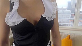 Maid interracially doggystyled in closeup