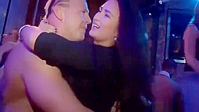 Male stripper assfucks girl on stage during orgy