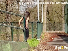 Many Beautiful Girls Pee Outside In Sunny Public Loc