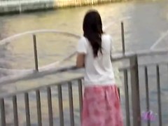 Marvelous pasty sweetie loses her long skirt during quick sharking scene