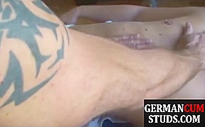 Massaged German stud fingered and barebacked by muscle DILF