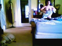 Mature busty babe with hairy pussy changing on