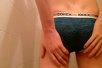 Me in shower in wet transparent panties with cock sock