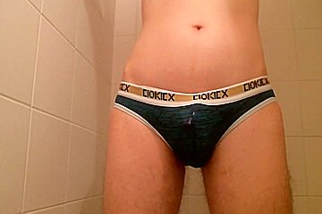 Me in shower in wet transparent panties with cock sock