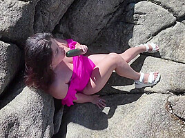 Milf Cumed With Big Exotic Dildo On The Beach