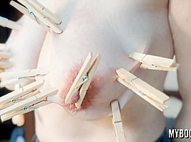 Milf Shione Cooper Alot Clothespins On Her Dark Hard Nipples