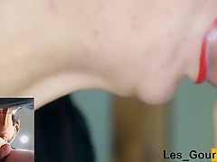 Milf Sucks Big Cock That Unloads Down Her Throat Close Up And Plays With Cum