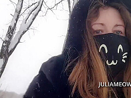Milf Walks Almost Naked In Winter