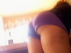Milf booty bending over in vpl shorts 