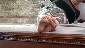 Milf taped barefoot