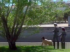 Mistresses in uniforms disgraced slaves in public