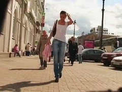 Model quality, long legged girl in the street candid scene