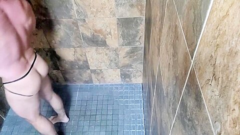Muscle Stud Eats His Own Cum In Gym Shower