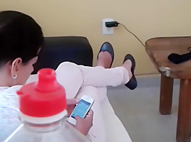 My cousin sitting and shoeplaying