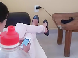 My cousin sitting and shoeplaying
