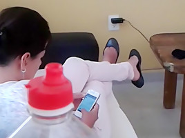 My cousin sitting and shoeplaying