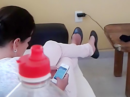 My cousin sitting and shoeplaying