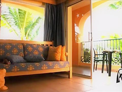 Naked ebony girlfriend in hotel room takes room service delivery