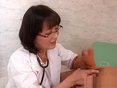 Naughty Asian nurse examines a broken cock in the hospital