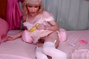 Naughty Blonde Asian Stroking Her Cock