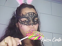 Naughty Latina Playing With Her Pussy And Licking Lollipop