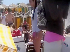 Nice ass brunette girl at beach