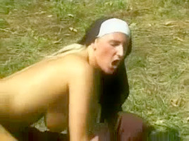 Nun with white socks fucks outdoors