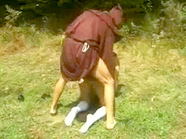 Nun with white socks fucks outdoors