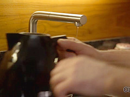 OLD4K  Blonde and old husband interrupted tea to make love on sofa