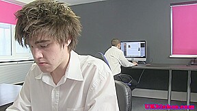 Office stud banging hunk up his tight bum
