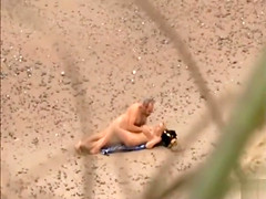 Old Step daddy tempts the young blonde on a beach