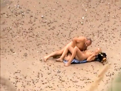 Old Step daddy tempts the young blonde on a beach