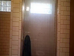 Old *** sitter viigorously rubbing clit and asshole in shower