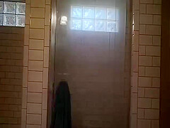 Old *** sitter viigorously rubbing clit and asshole in shower