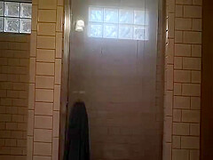 Old *** sitter viigorously rubbing clit and asshole in shower