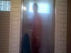 Old *** sitter viigorously rubbing clit and asshole in shower