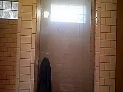 Old *** sitter viigorously rubbing clit and asshole in shower
