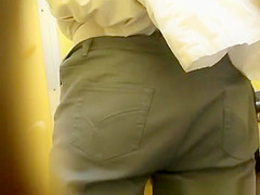 Old woman caught pissing in portable toilet