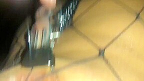 Outdoor Cum on Feet in High Heels & Fishnet Catsuit