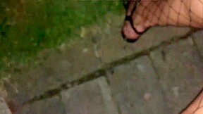 Outdoor Cum on Feet in High Heels & Fishnet Catsuit