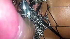Outdoor Cum on Feet in High Heels & Fishnet Catsuit