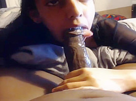 POV Horny college girl Sucks Big Black Cock On Webcam